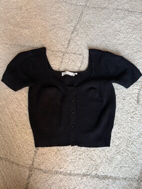 Nordstrom Black Ribbed Short-Sleeve Button-Front Sweater Cardigan Size Large
